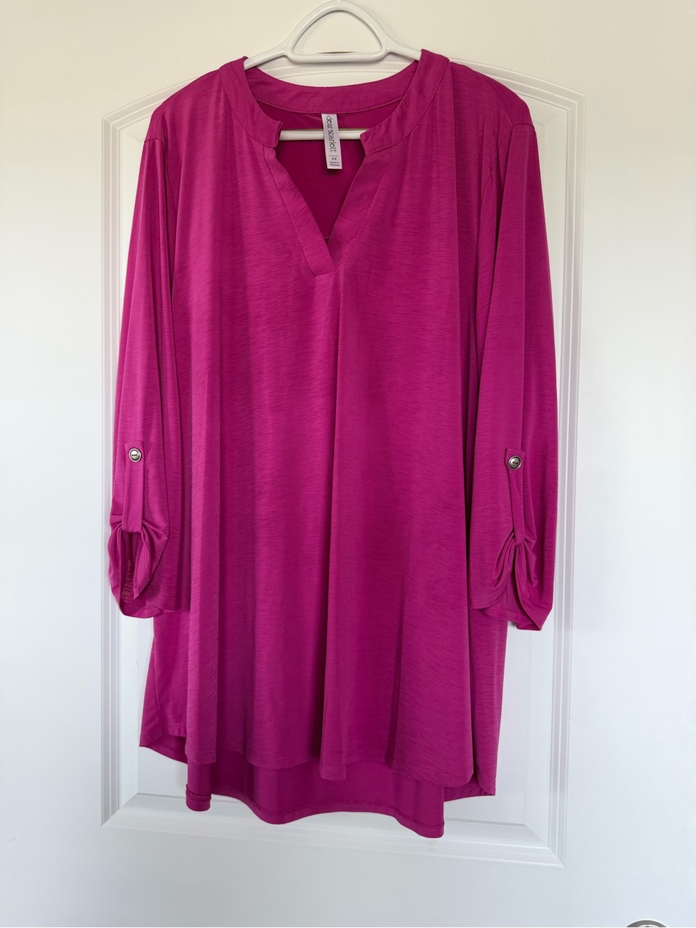 Scarlett Magenta Split-Neck Tunic Blouse